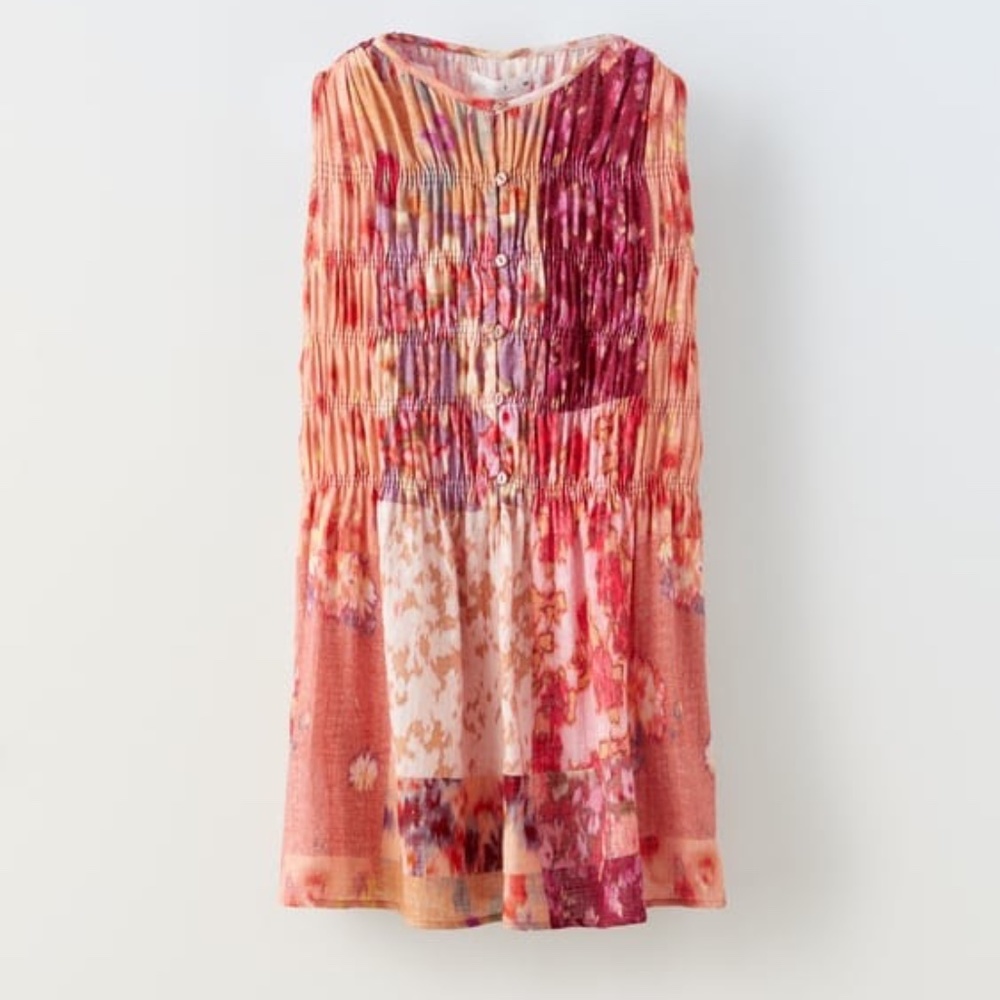 Zara Patchwork Print dress Pink NWT Size 13-14 girl